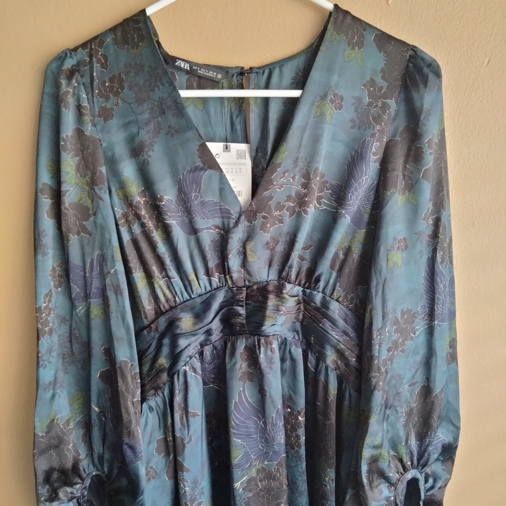 Zara short dress floral long sleeve .